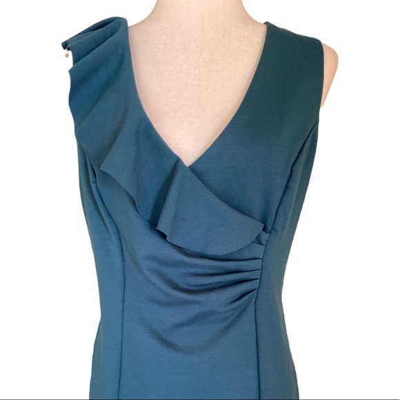 NWT Adrienne Vittadini Ponte Knit Ruffle Sheath Dress in Carolina Teal - 12 - Picture 2 of 12